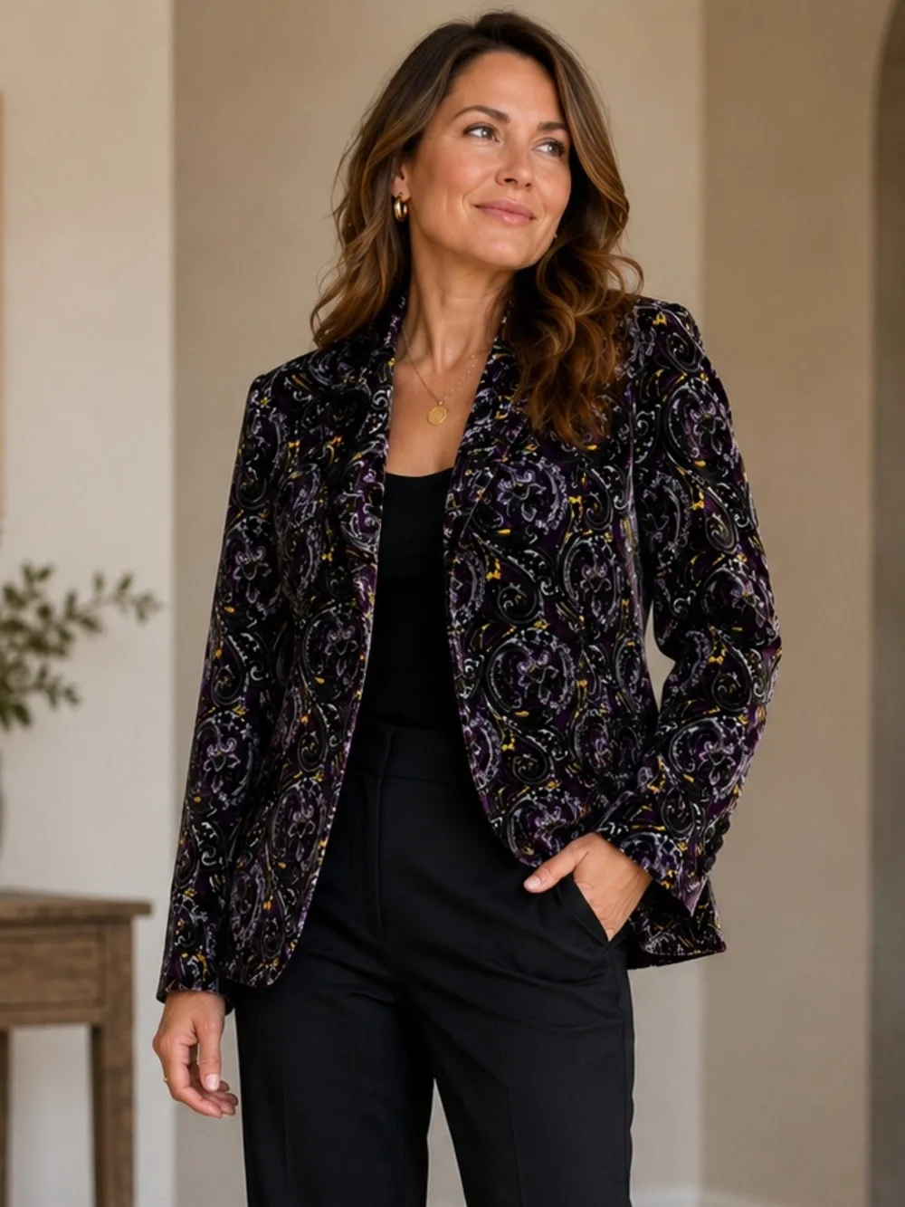 Talbots Signature Size 12 Purple Paisley Cotton Stretch Blazer Jacket Statement